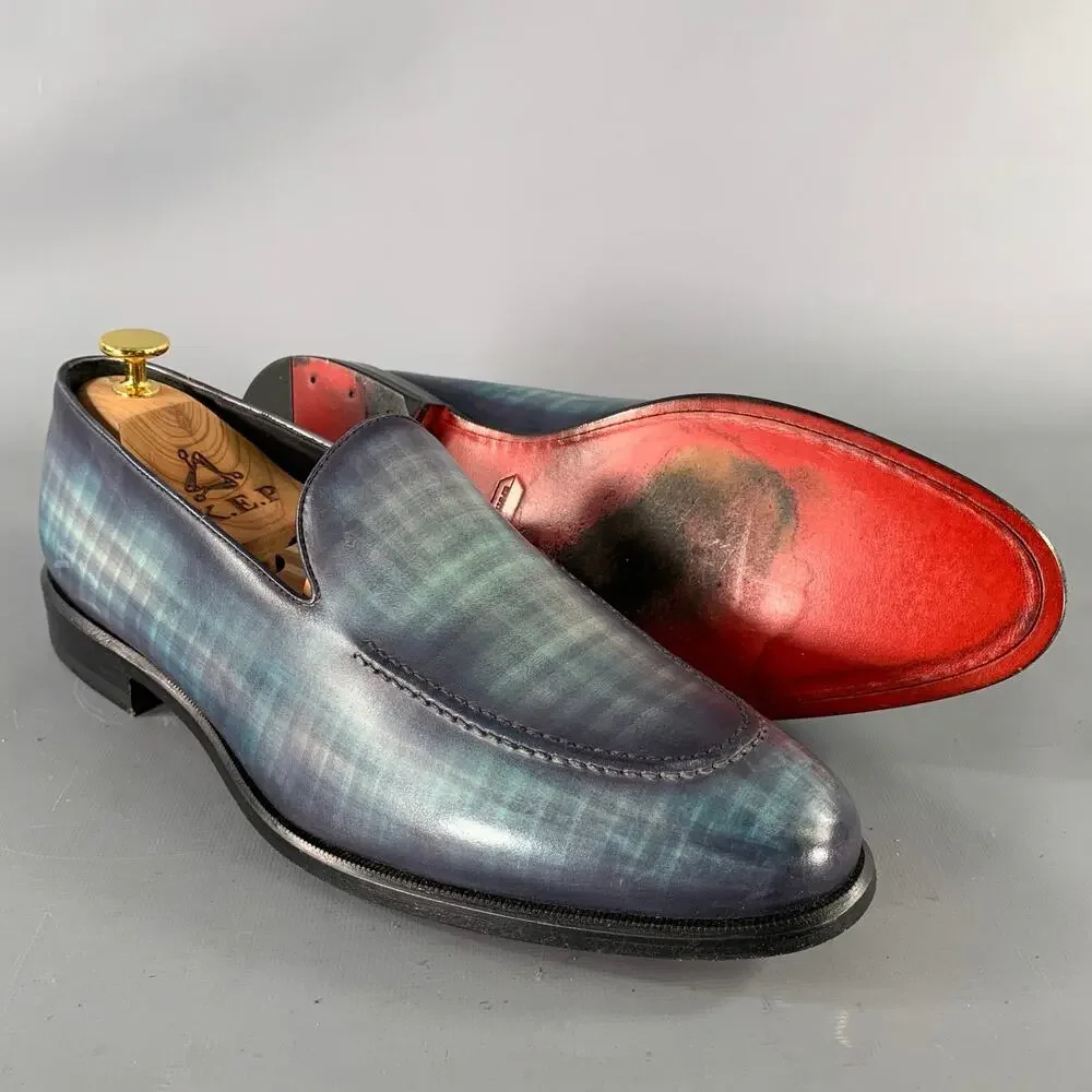 KLEIN EPSTEIN & PARKER Size 9.5 Turquoise Blue Abstract Leather Slip On Loafers